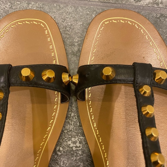 Prada black leather gold studs flats sandals - Picture 3 of 9